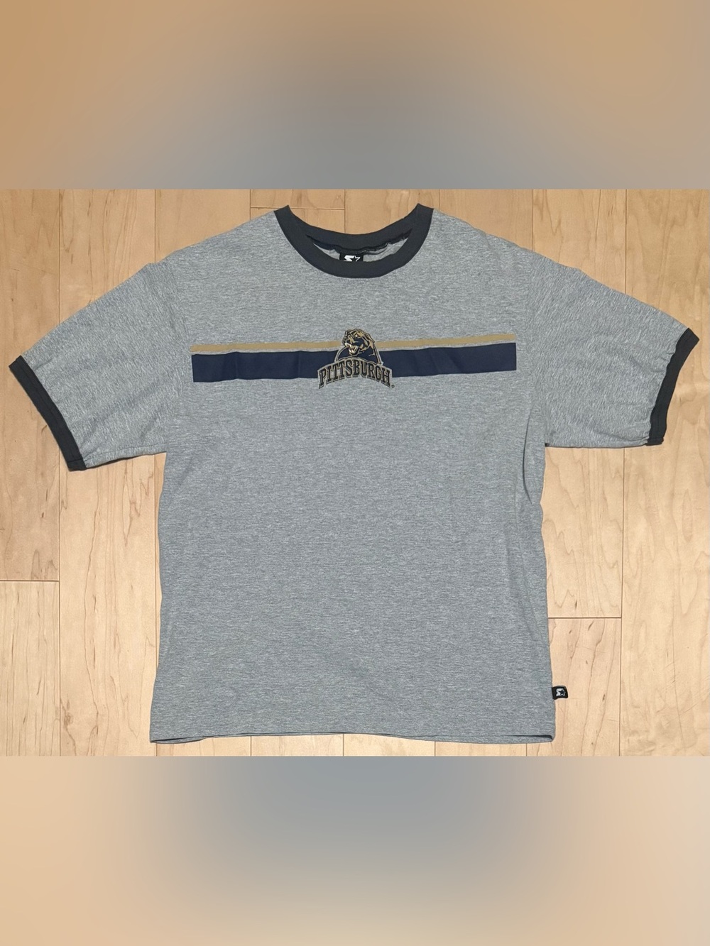 VTG Y2K University of Pittsburgh Pitt Panthers Starter Ringer T-Shirt Gray M